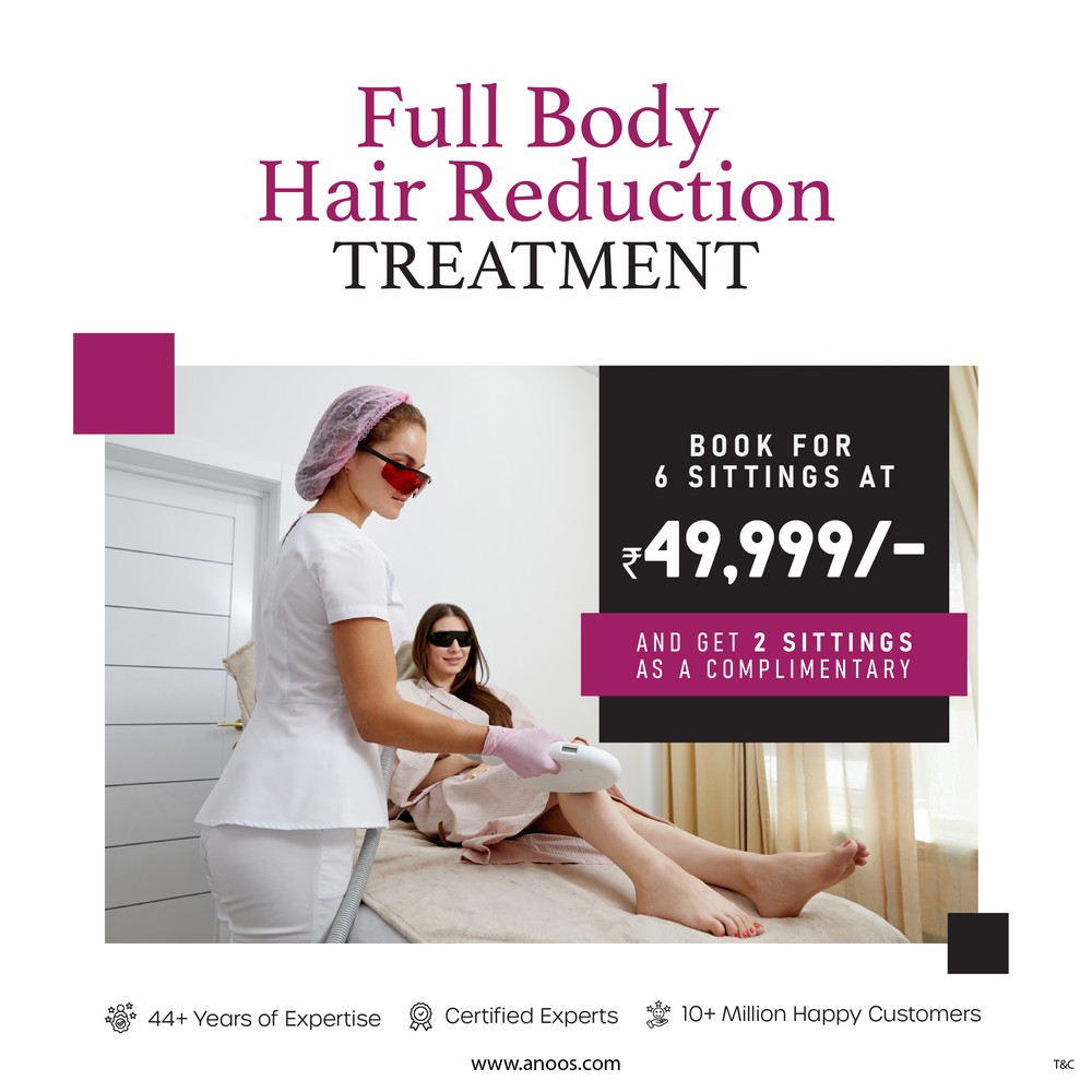 Full Body Hair Reduction Treatment — book for 6 sittings at ₹49,999 and get 2 sittings complimentary